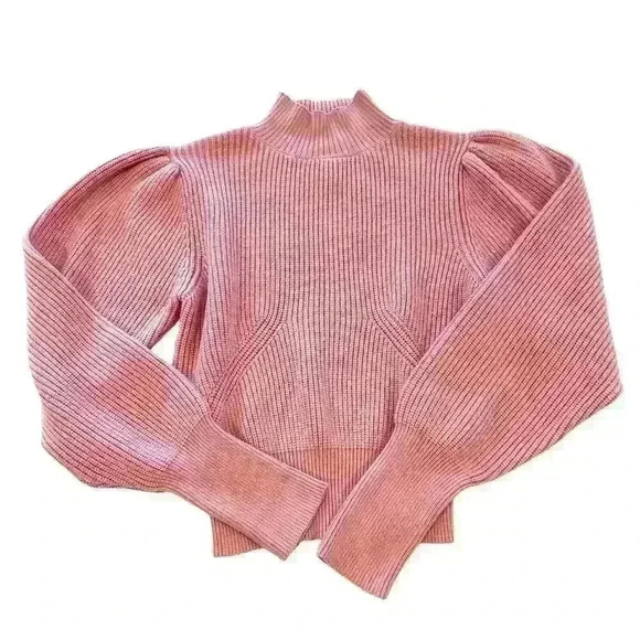 Philosophy Women’s Sweater Size Small Puff Shoulder Mock Neck Pink Flirty Girly - Picture 1 of 7